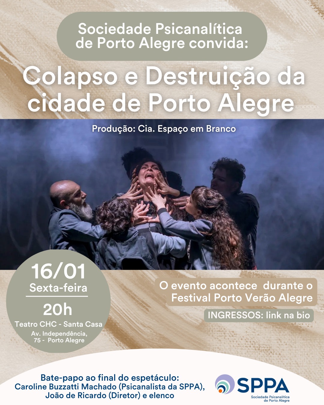 Teatro: Colapso e Destruição da cidade de Porto Alegre – Bate-papo ao final do espetáculo com Caroline Buzzatti Machado (Psicanalista da SPPA)
