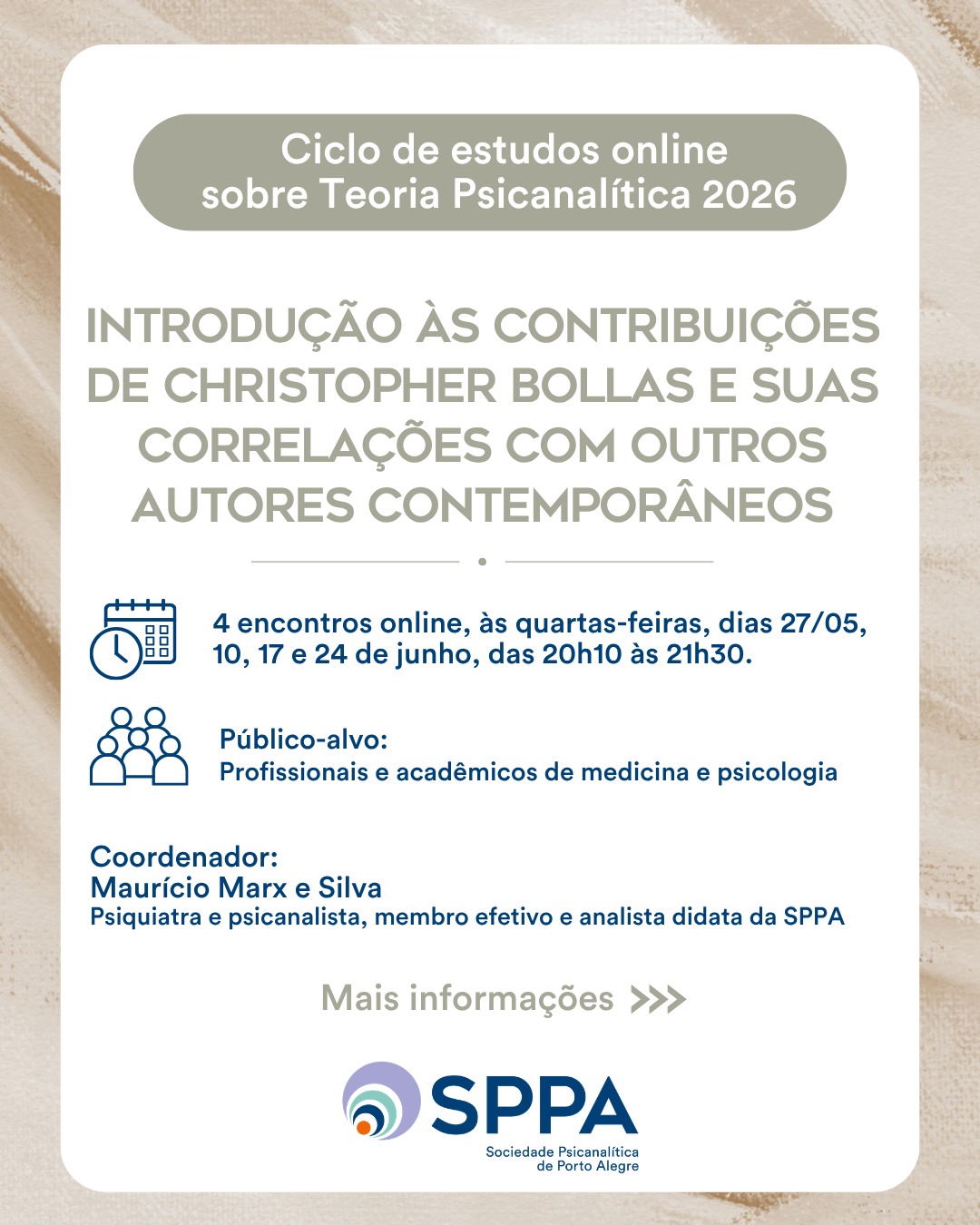 CICLO DE ESTUDOS ONLINE: “Introdução às contribuições de Christopher Bollas e suas correlações com outros autores contemporâneos”
