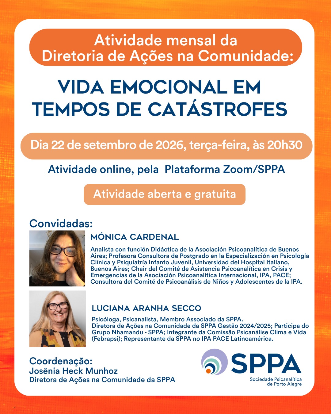 Atividade Mensal da Diretoria de Ações na Comunidade:“Vida Emocional em Tempos de Catástrofes”