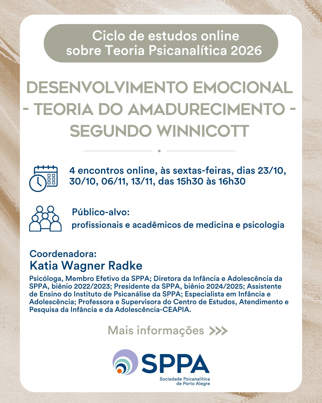 CICLO DE ESTUDOS ONLINE: “Desenvolvimento Emocional – Teoria do Amadurecimento – segundo Winnicott”