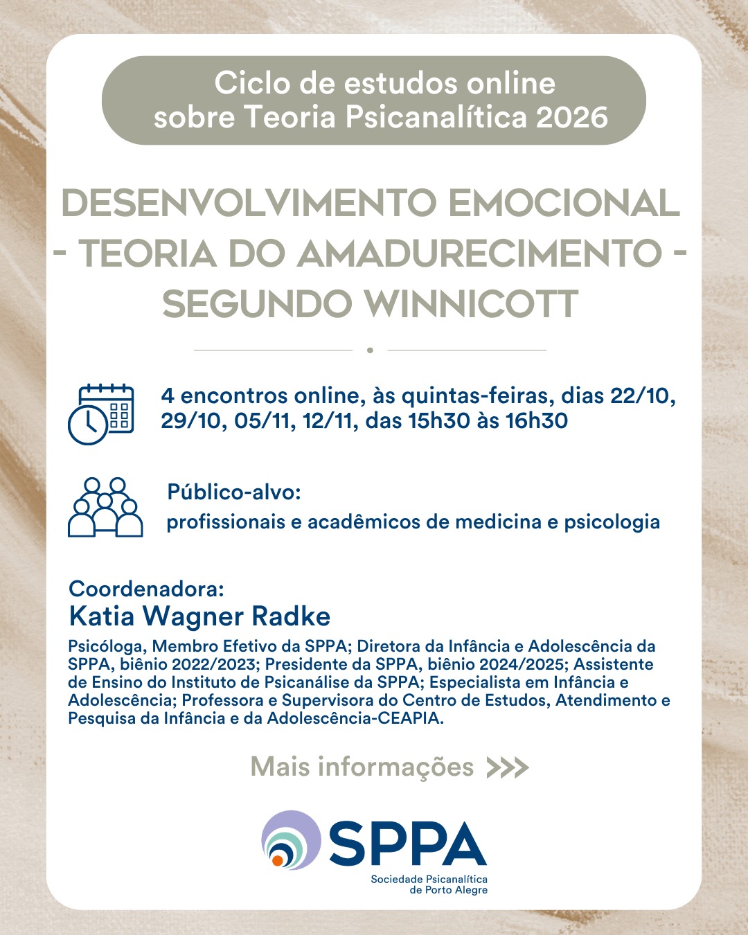 CICLO DE ESTUDOS ONLINE: “Desenvolvimento Emocional – Teoria do Amadurecimento – segundo Winnicott”