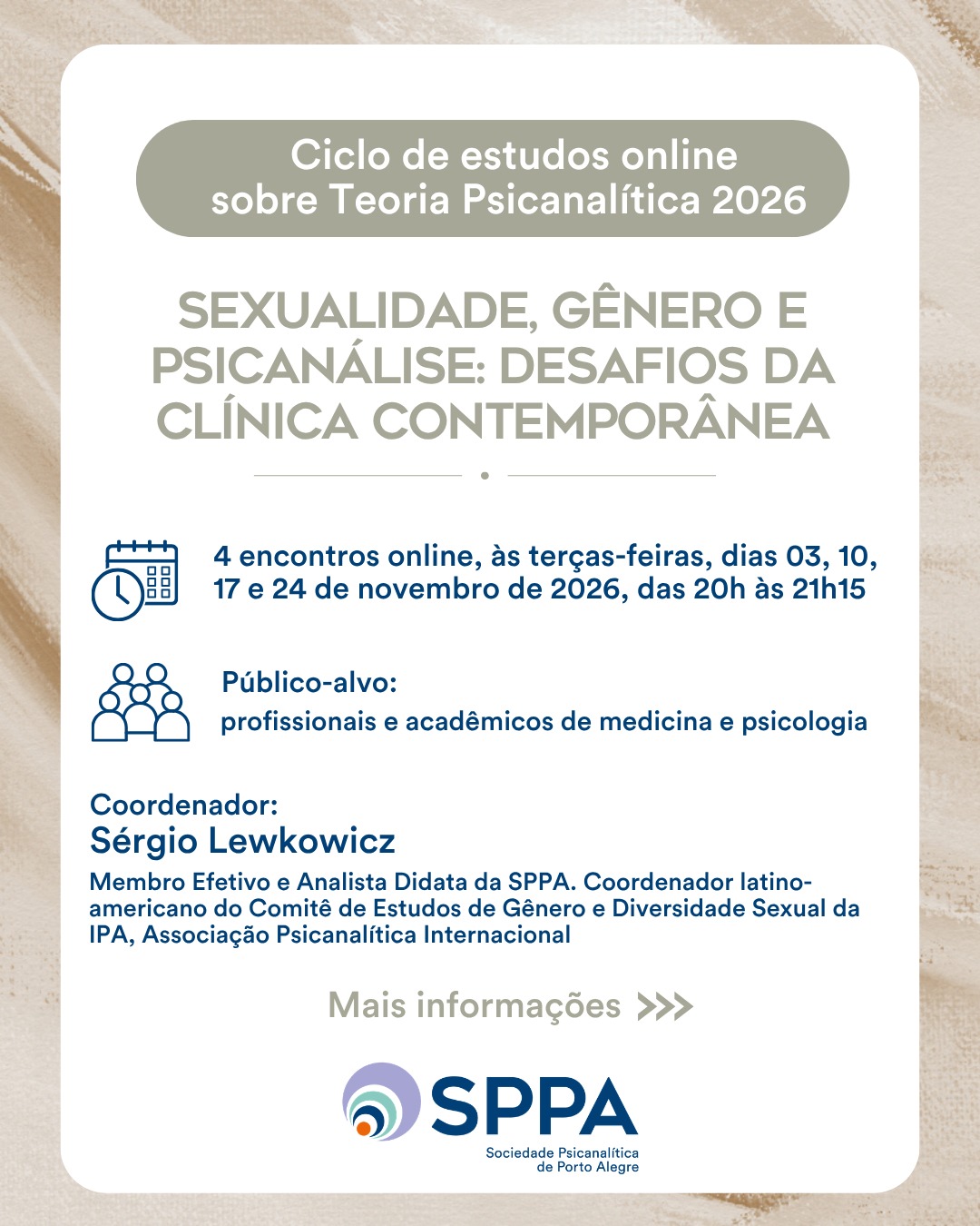 CICLO DE ESTUDOS ONLINE: “Sexualidade, gênero e psicanálise: desafios da clínica contemporânea”