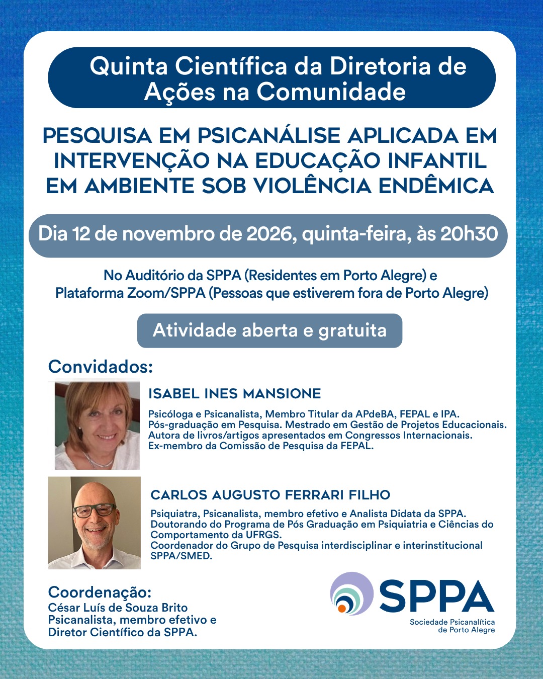 Quinta Científica da Diretoria de Ações na Comunidade: pesquisa em psicanálise aplicada em intervenção na educação infantil em ambiente sob violência endêmica